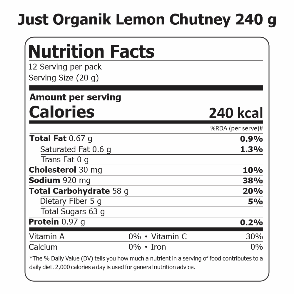 Just Organik Lemon Chutney 500G (pack of 2, 2x250g)