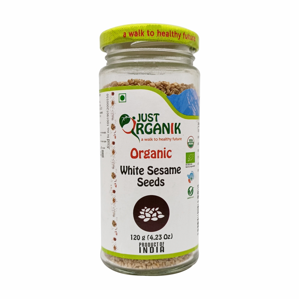Just Organik Organic White Sesame Seeds 360g (pack of 3, 3x120)