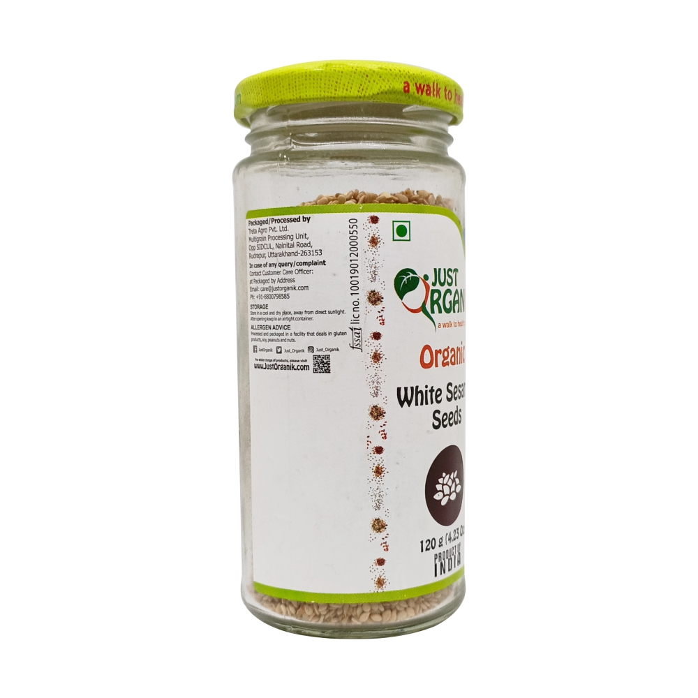 Just Organik Organic White Sesame Seeds 360g (pack of 3, 3x120)
