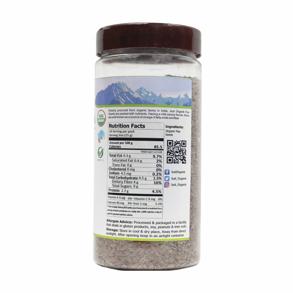 Just Organik Organic Flax Seeds 500g (Pack of 2, 2x250g)