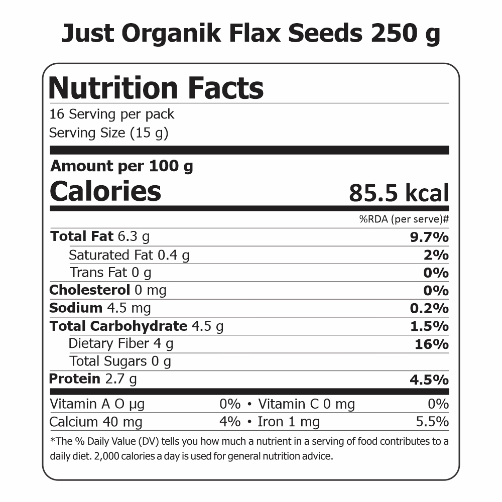 Just Organik Organic Flax Seeds 500g (Pack of 2, 2x250g)
