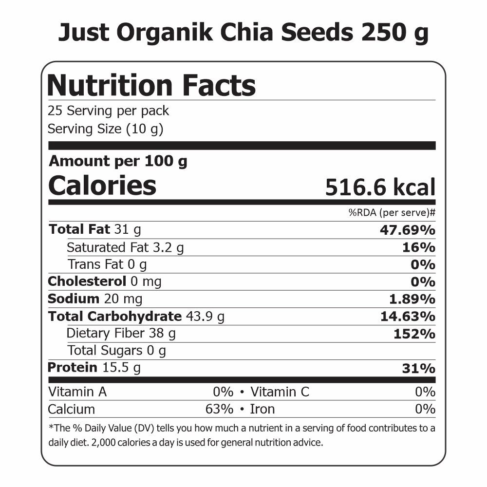 Just Organik Organic Chia Seeds 250g