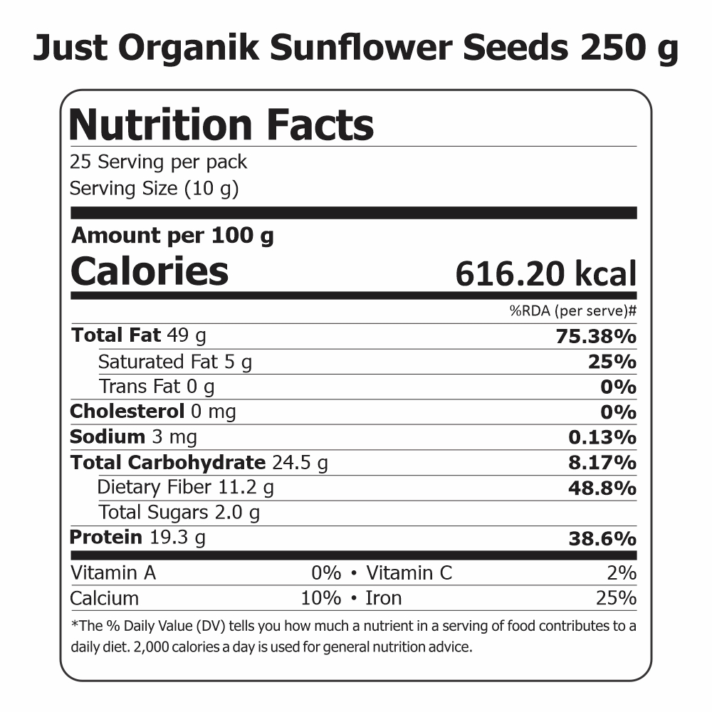 Just Organik Organic Sun Flower Seeds 250g