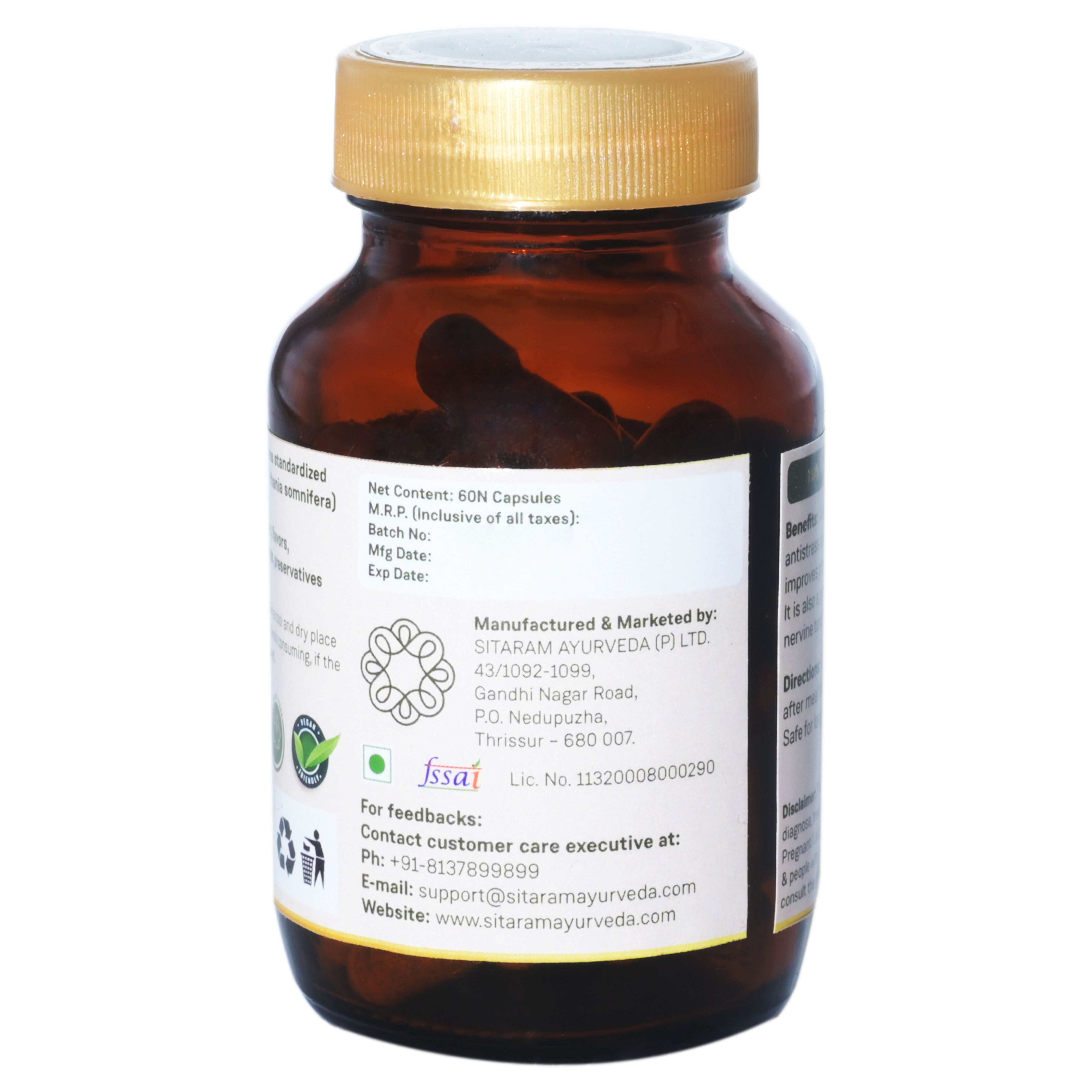 Sitaram Ayurveda Ashwagandha Capsules 60Nos (Prescription Medication)