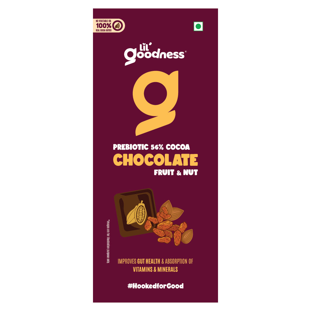 Lil'Goodness Prebiotic Fruit & Nut dark chocolate- 35g Pack of 8