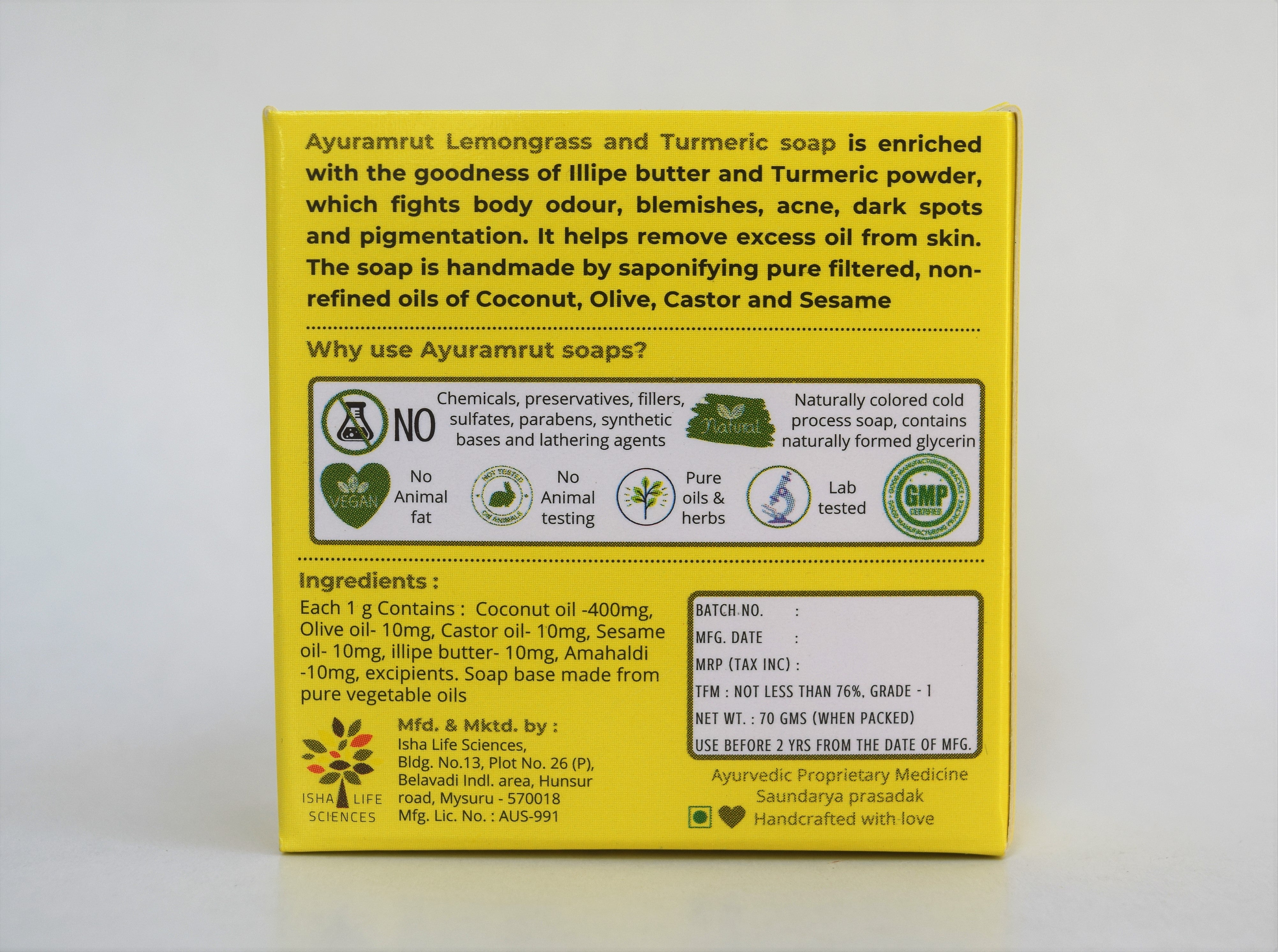 Ayuramrut Lemongrass and Turmeric Natural Handmade Ayurvedic Soap (Pack of 4)