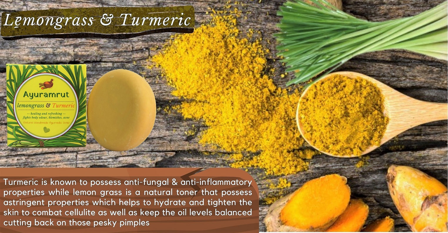 Ayuramrut Lemongrass and Turmeric Natural Handmade Ayurvedic Soap (Pack of 4)