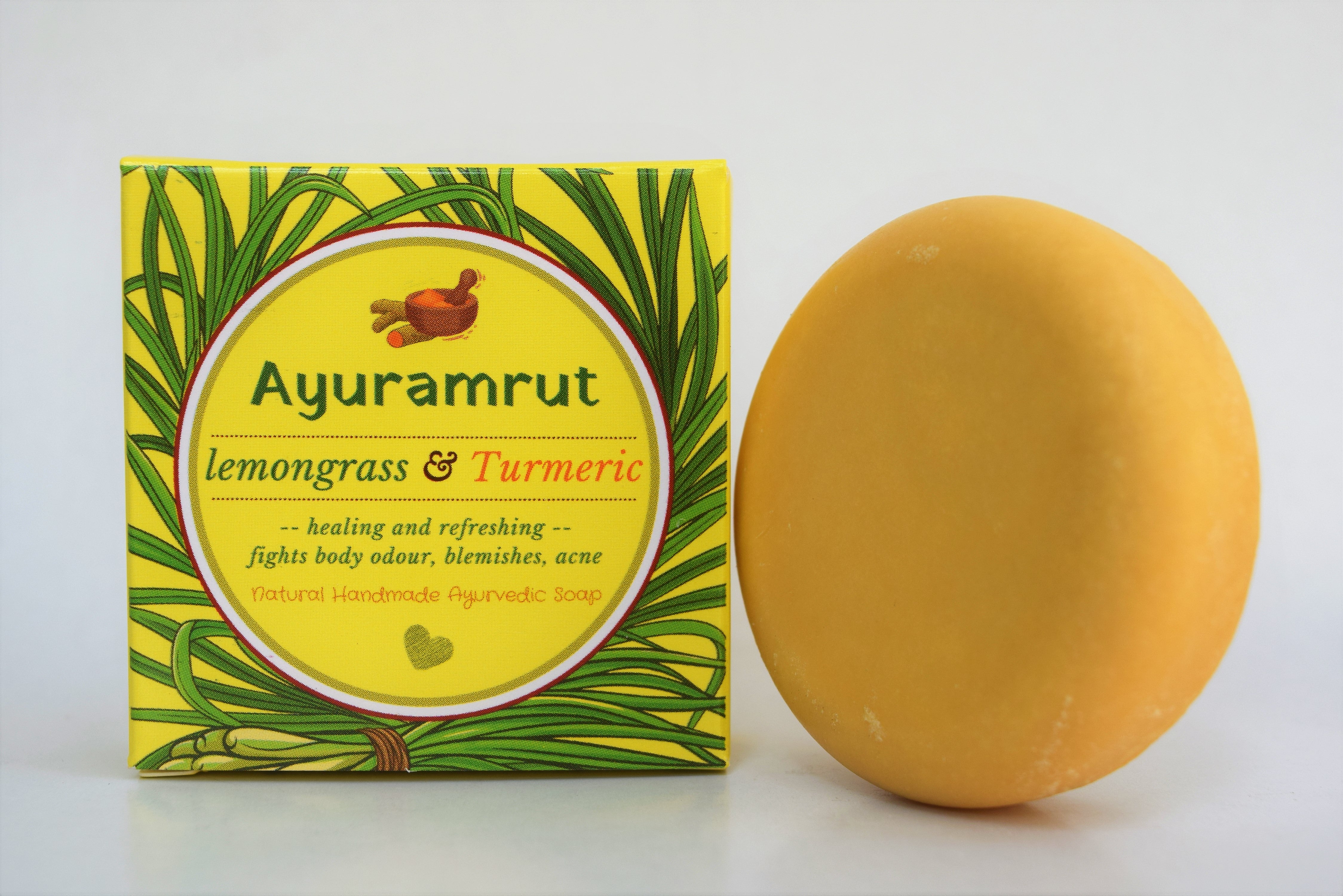 Ayuramrut Lemongrass and Turmeric Natural Handmade Ayurvedic Soap (Pack of 4)