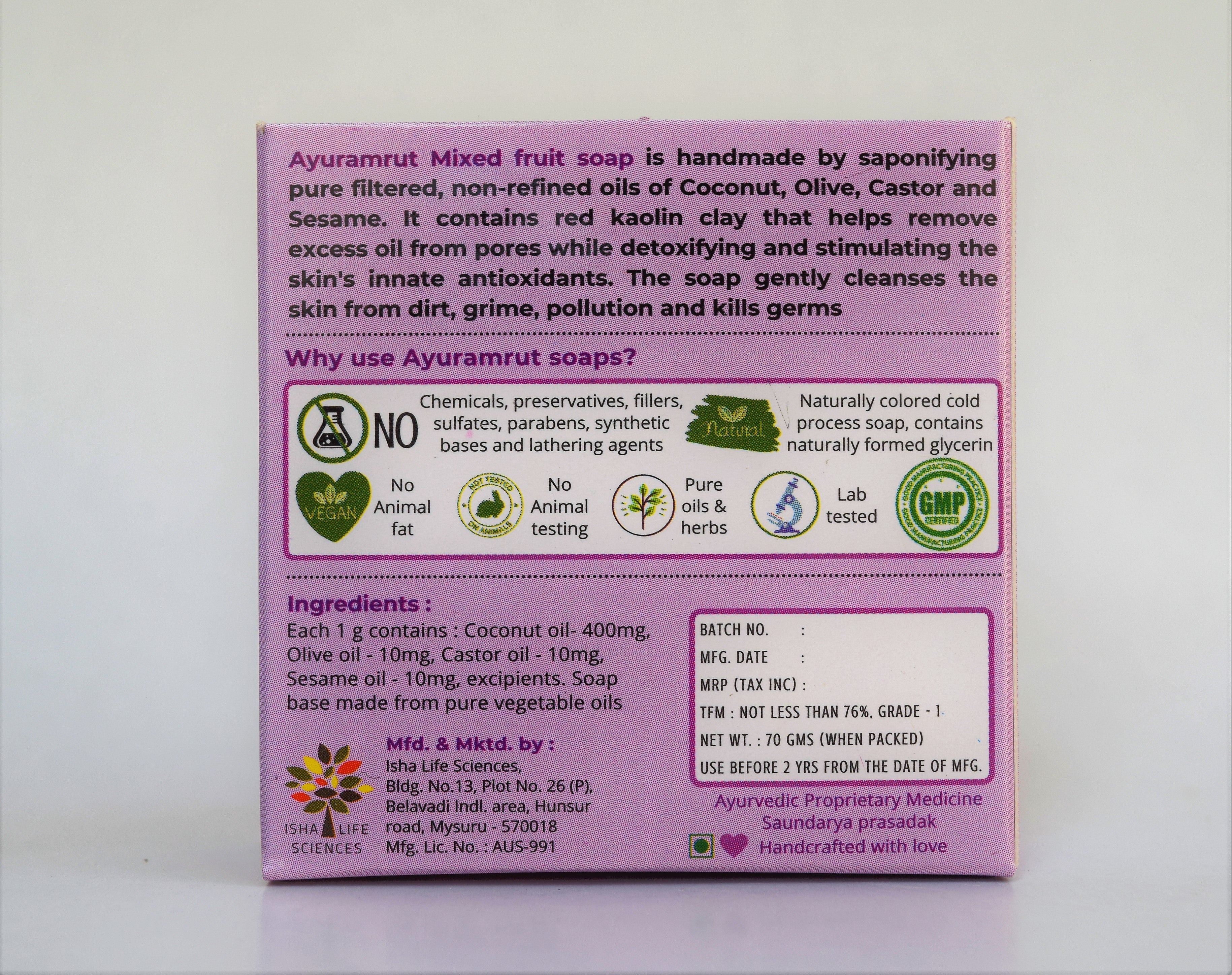 Ayuramrut Mixed Fruit Natural Handmade Ayurvedic Soap (Pack of 4)