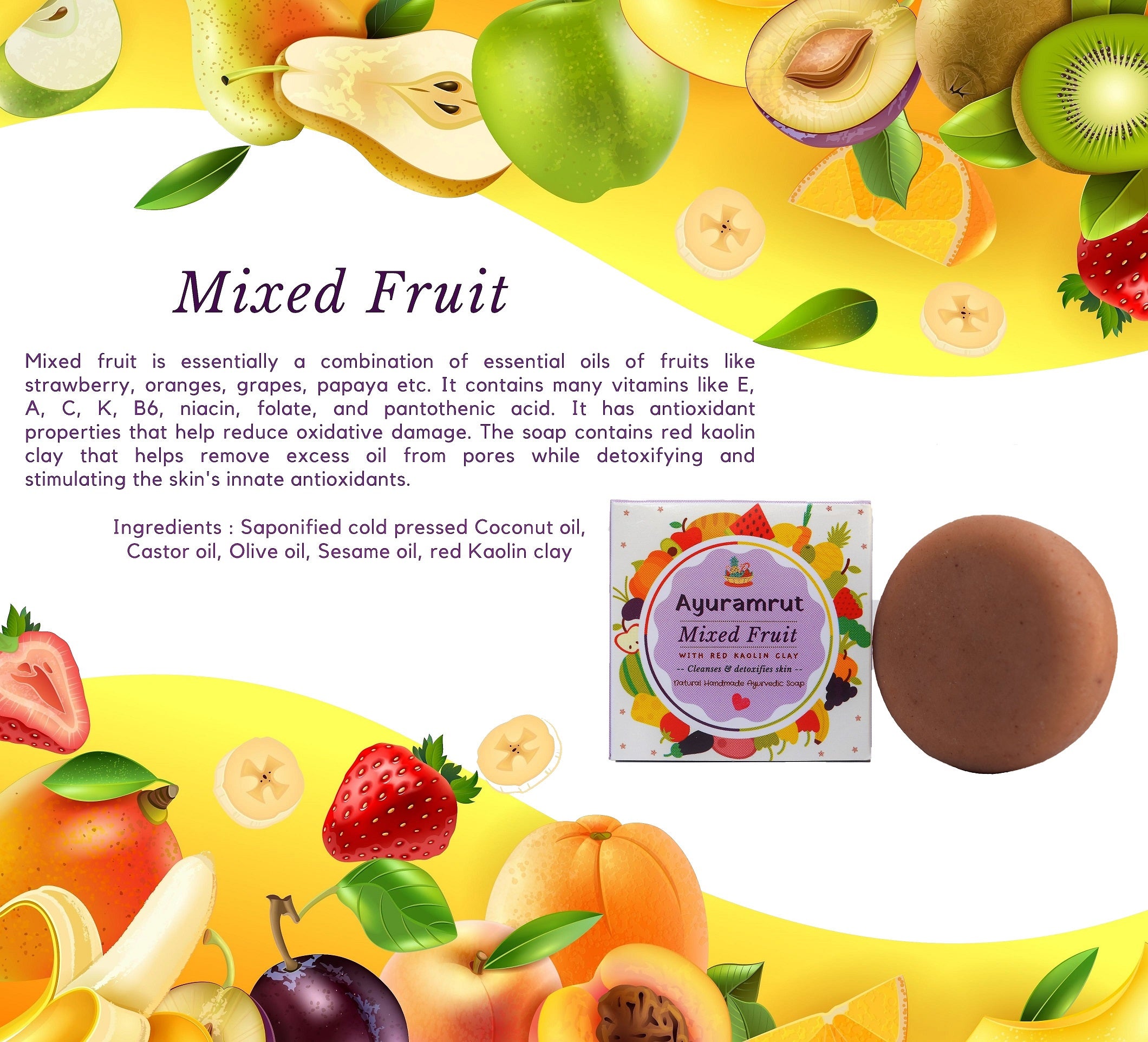 Ayuramrut Mixed Fruit Natural Handmade Ayurvedic Soap (Pack of 4)