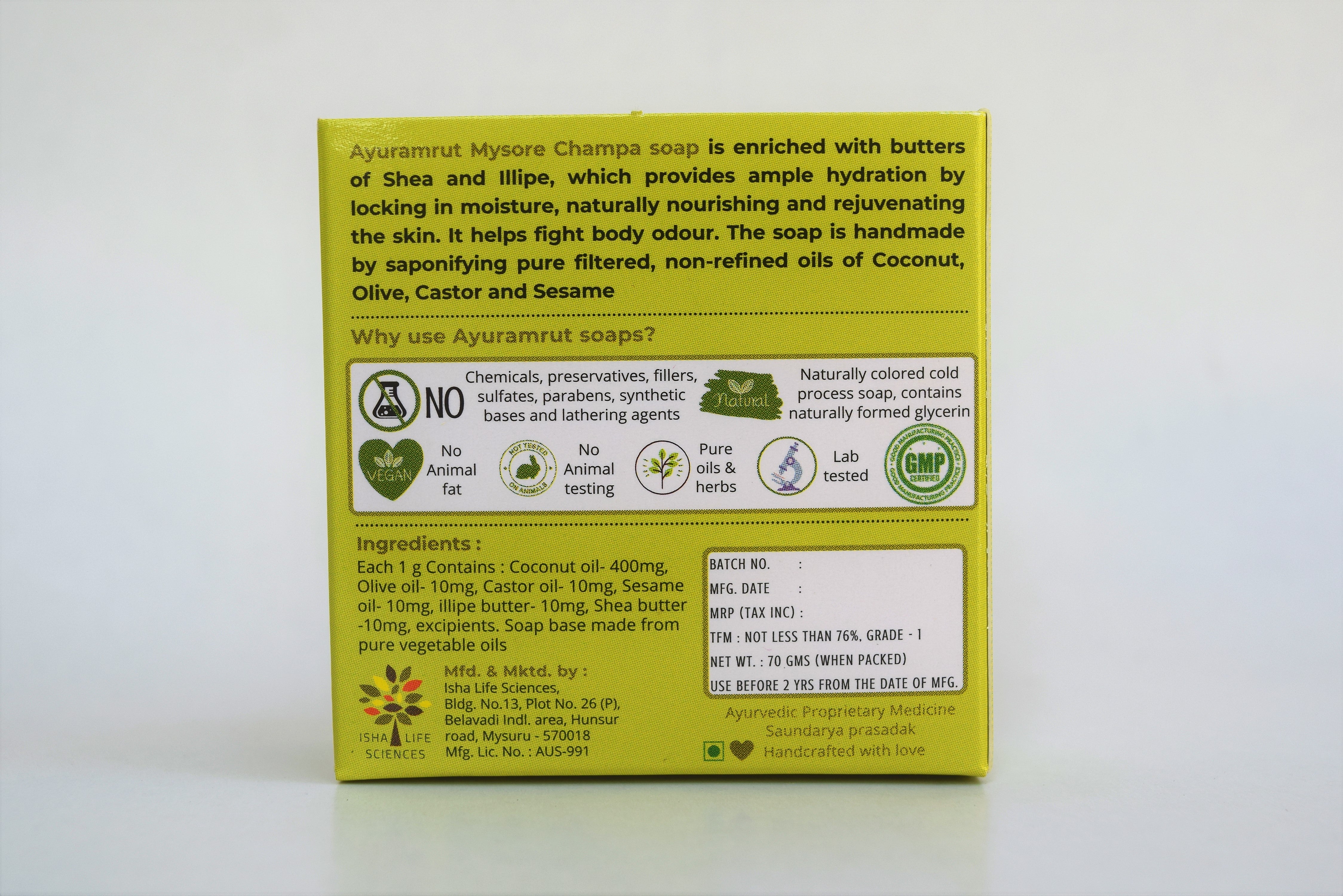 Ayuramrut Mysore Champa Natural Handmade Ayurvedic Soap (Pack of 4)