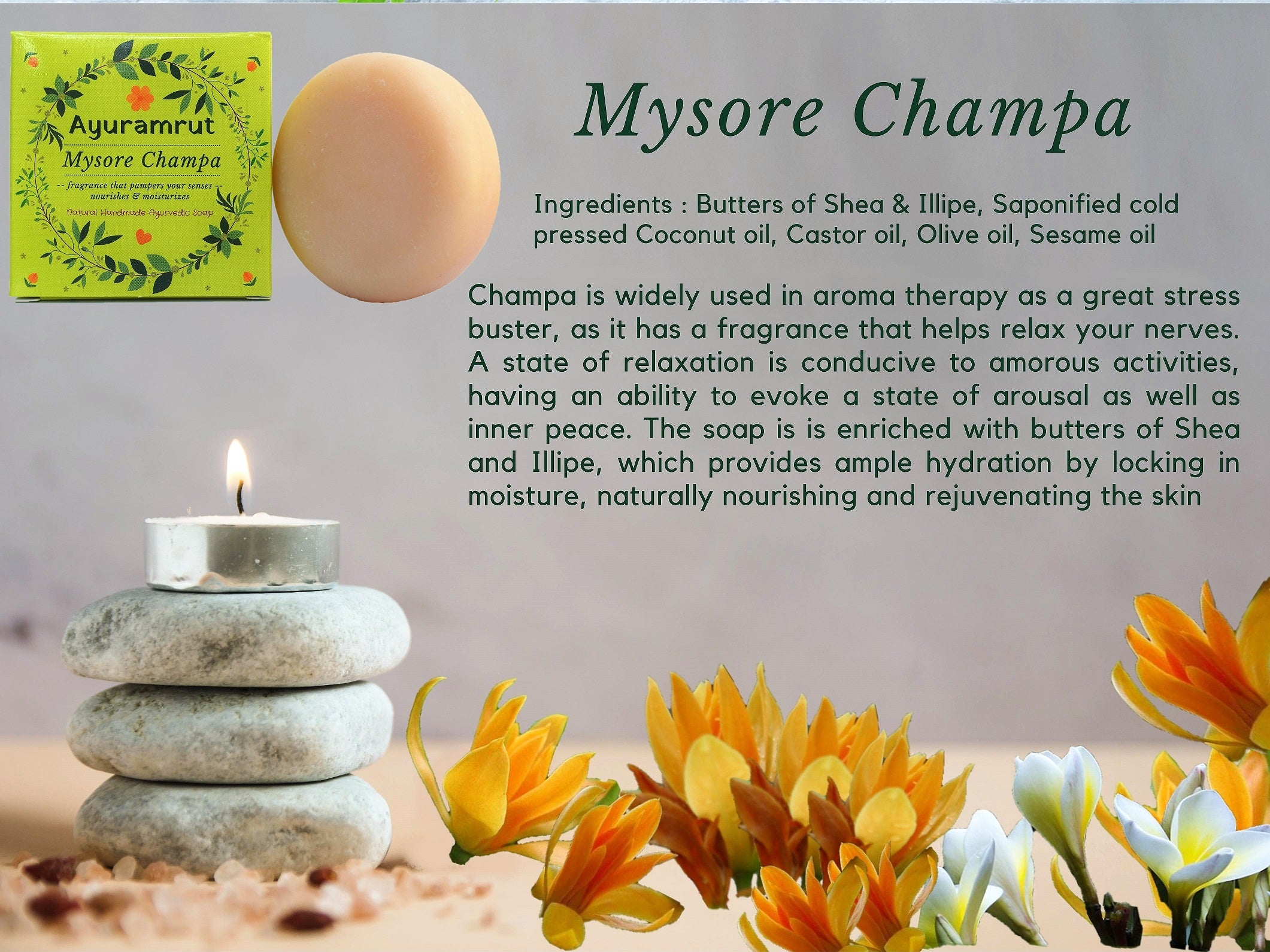 Ayuramrut Mysore Champa Natural Handmade Ayurvedic Soap (Pack of 4)