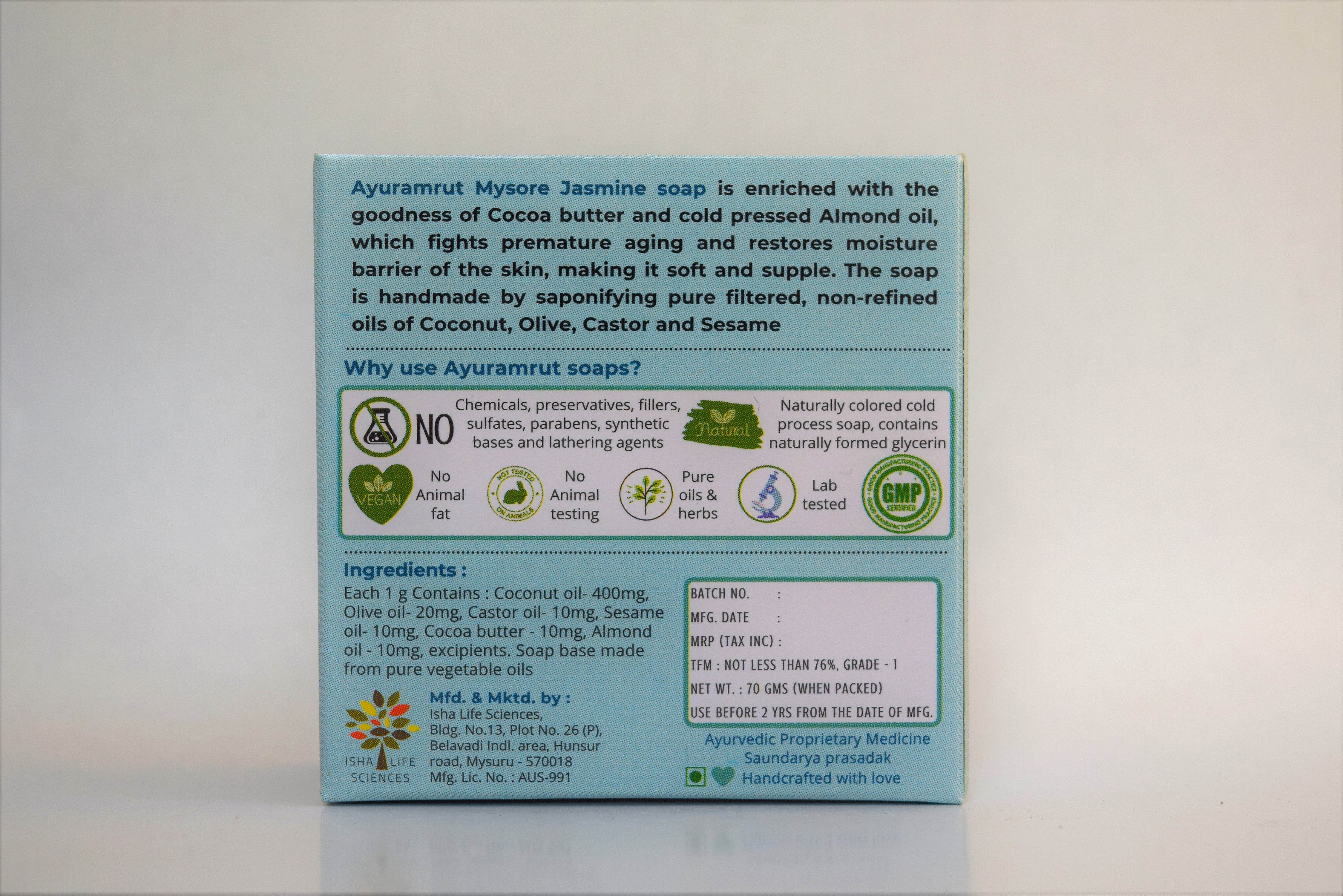 Ayuramrut Mysore Jasmine Natural Handmade Ayurvedic Soap (Pack of 4)