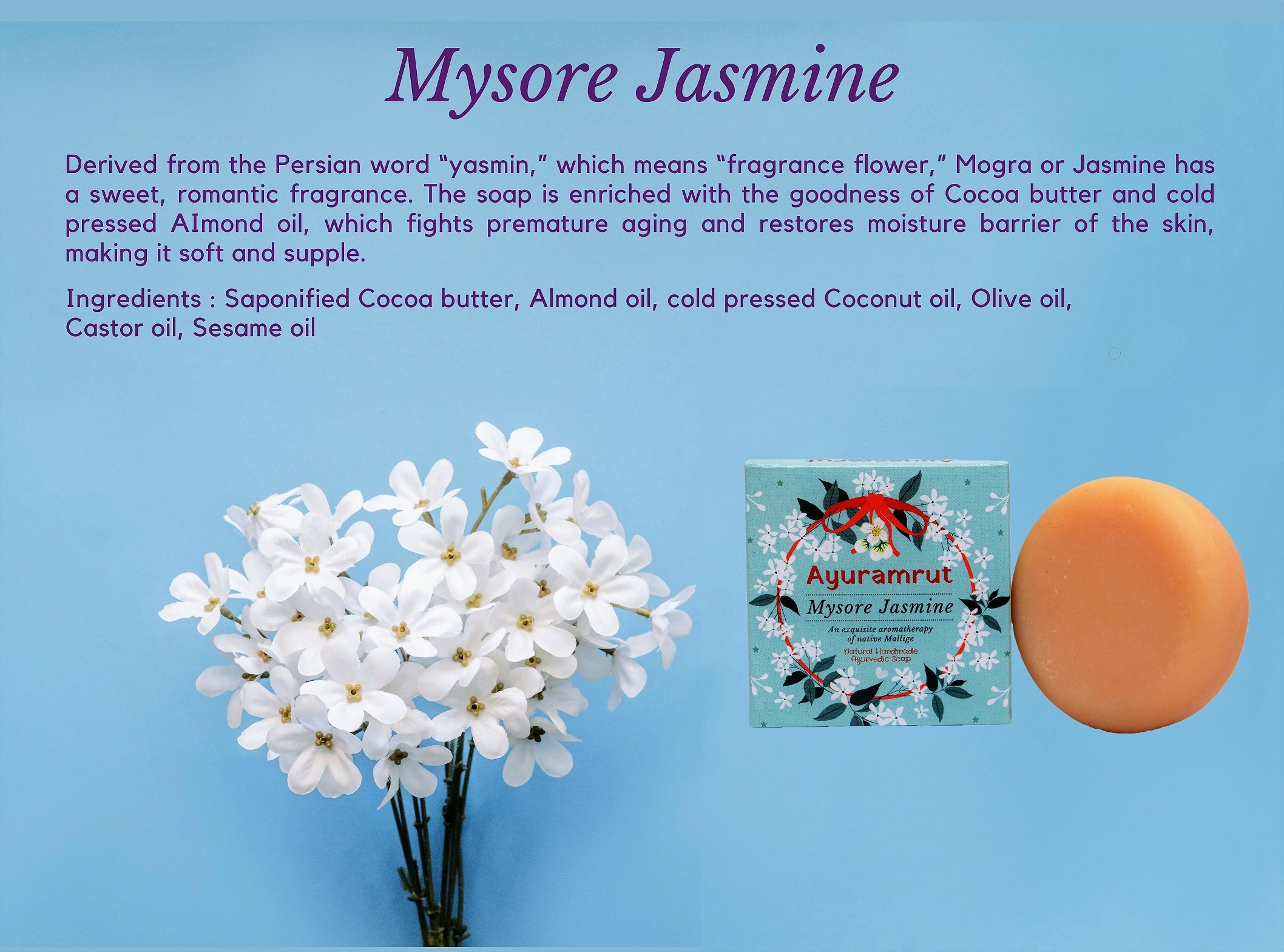 Ayuramrut Mysore Jasmine Natural Handmade Ayurvedic Soap (Pack of 4)