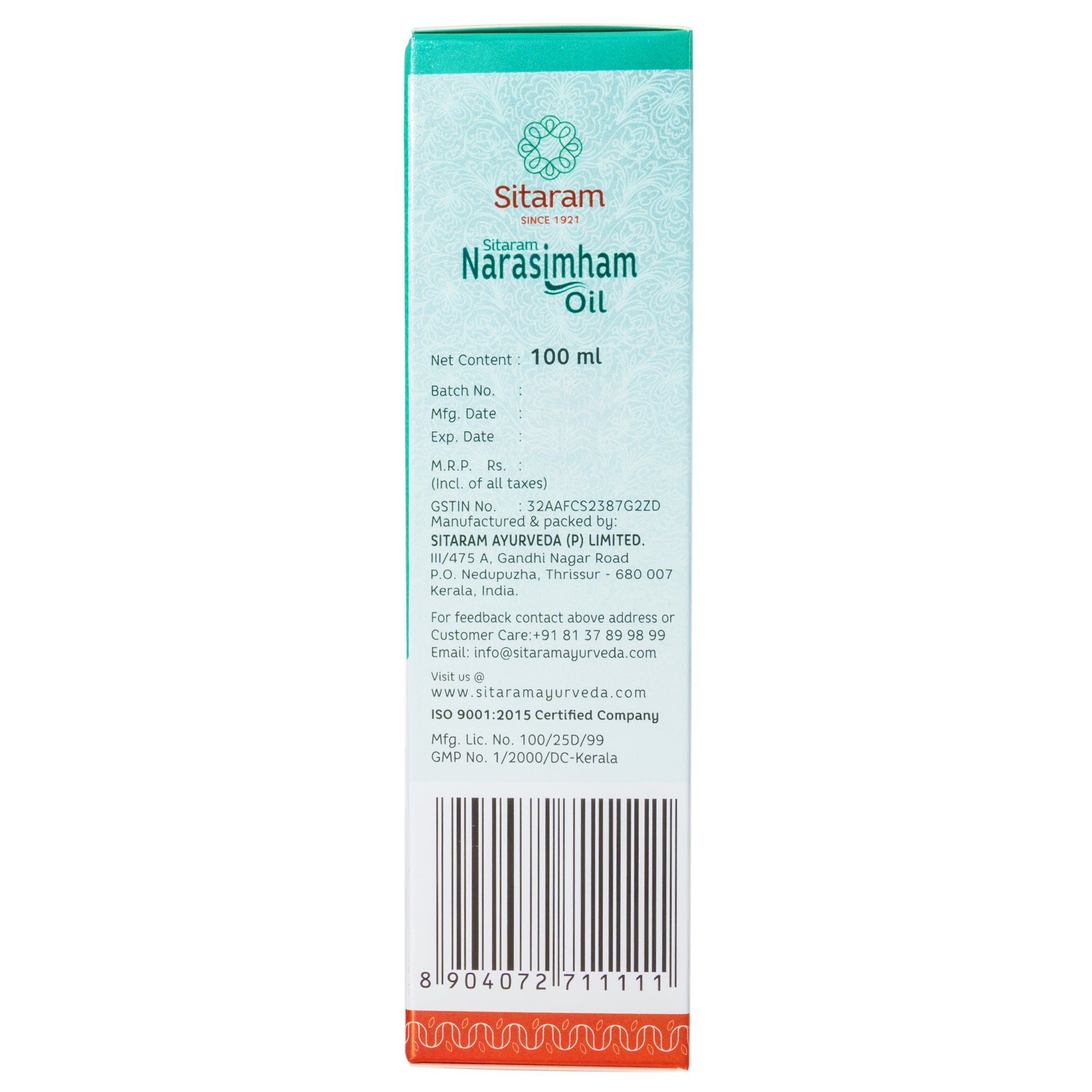 Sitaram Ayurveda Narasimham Herbal Oil 100 Ml