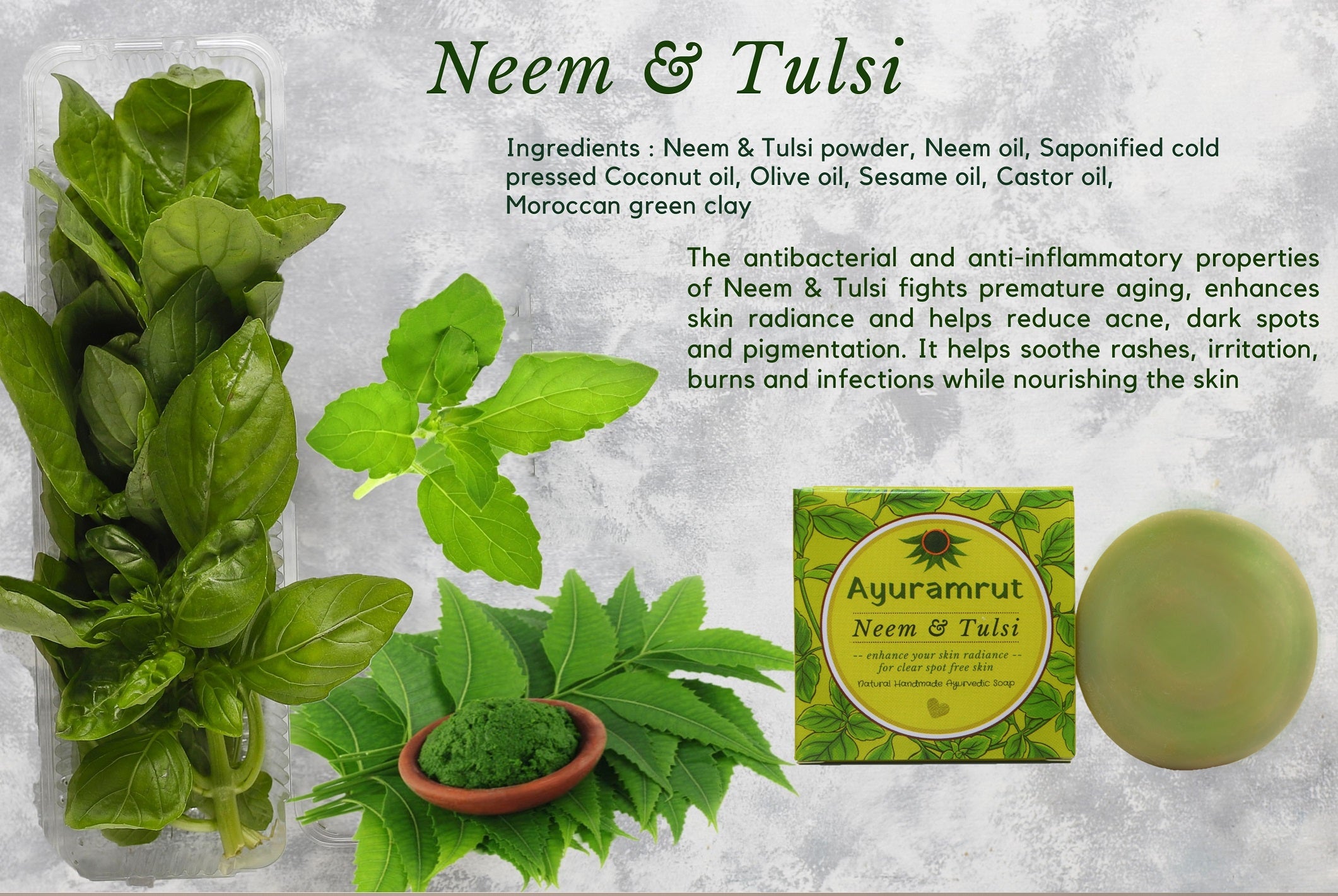 Ayuramrut Neem and Tulsi Natural Handmade Ayurvedic Soap (Pack of 4)