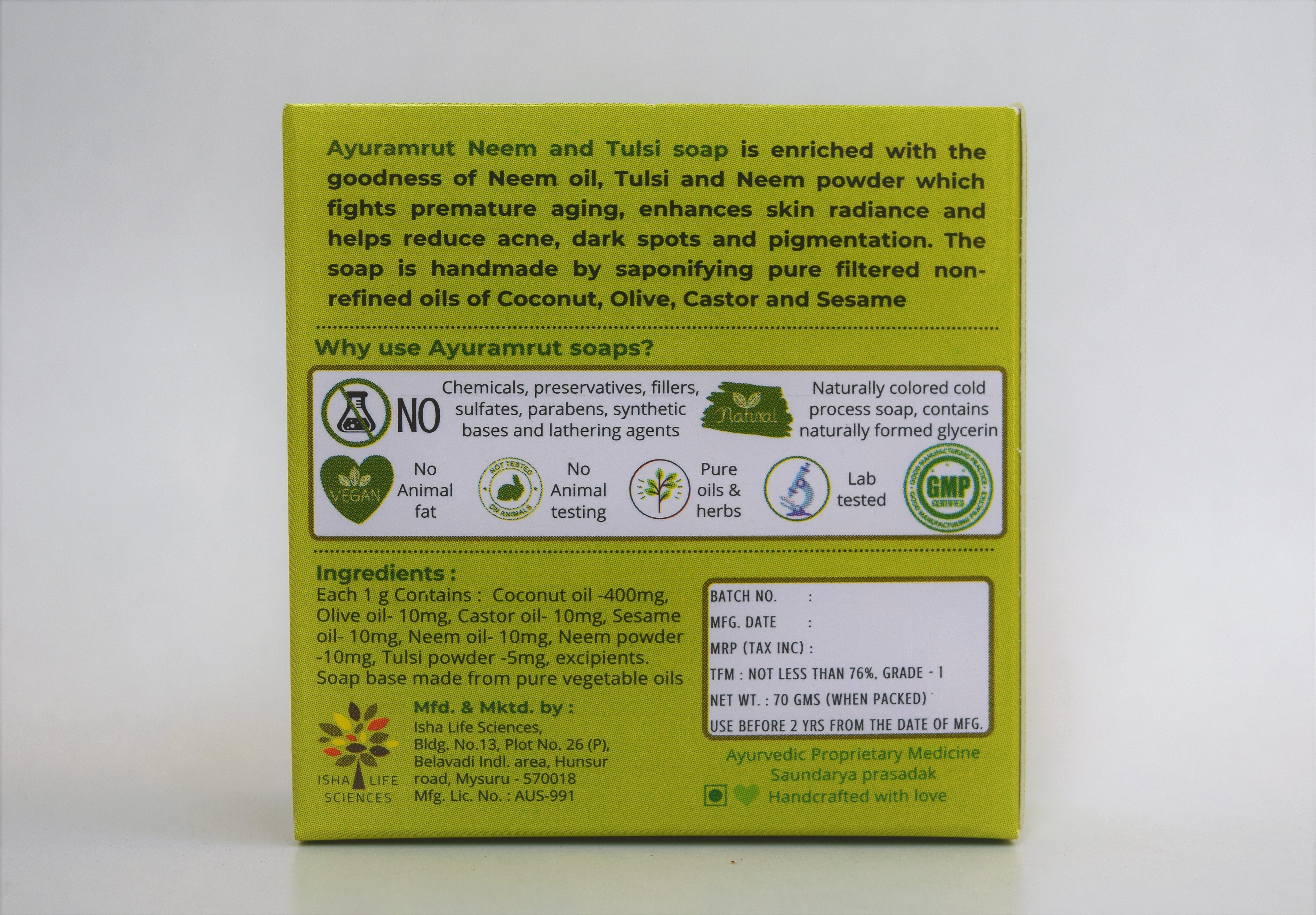 Ayuramrut Neem and Tulsi Natural Handmade Ayurvedic Soap (Pack of 4)