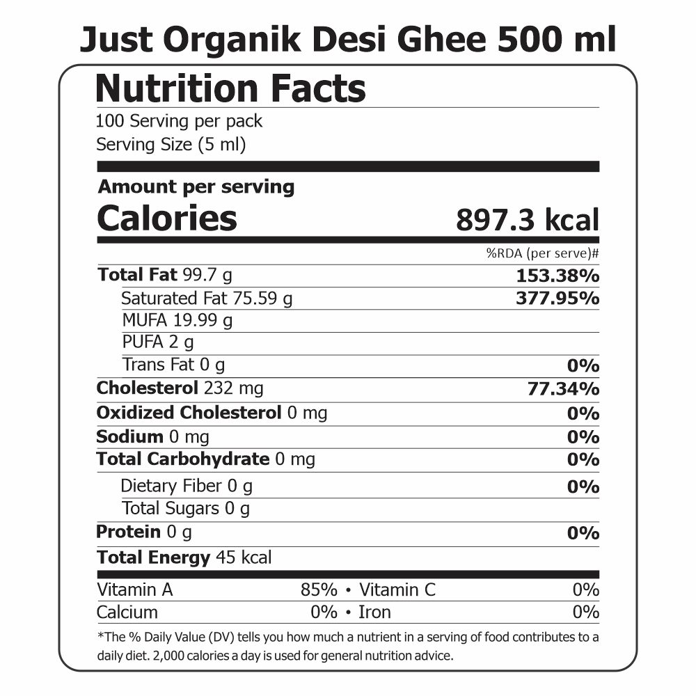 Just Organik Organic Cow Desi Ghee/ Tuppa 500ml