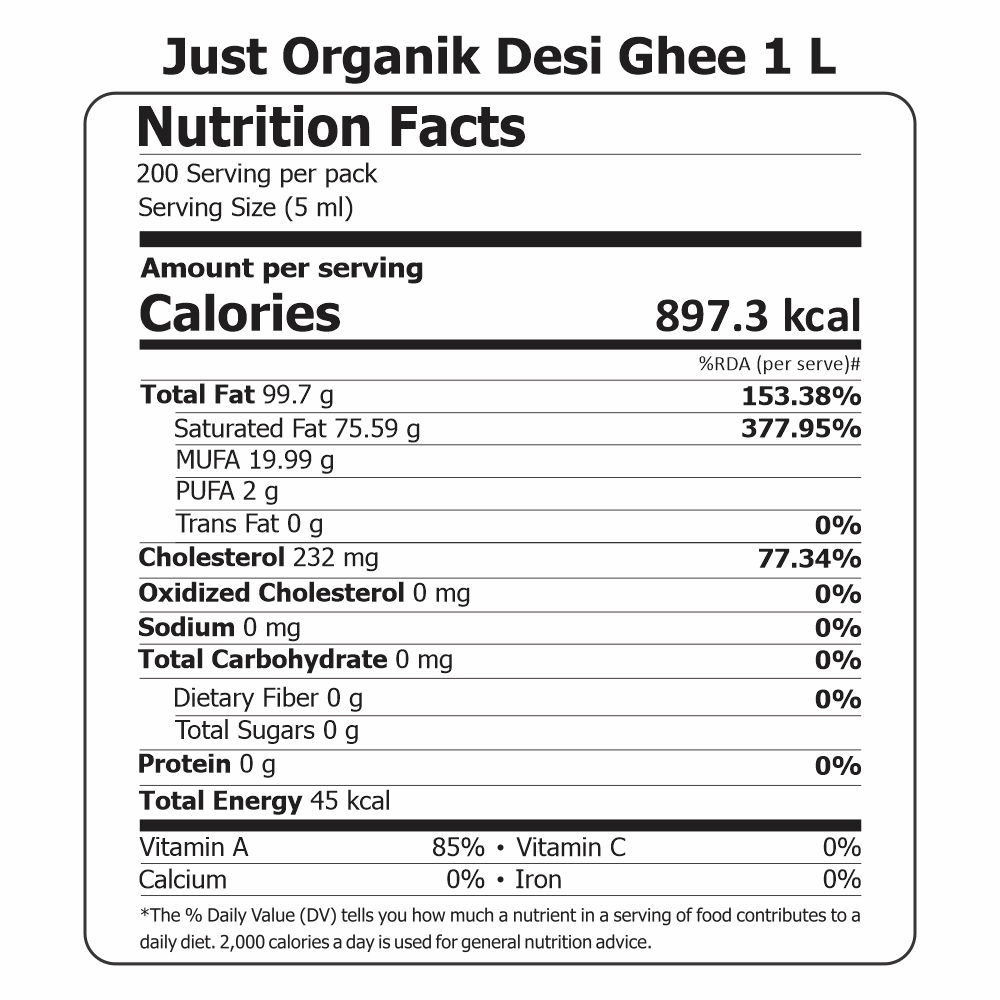 Just Organik Organic Cow Desi Ghee/ Tuppa 1L