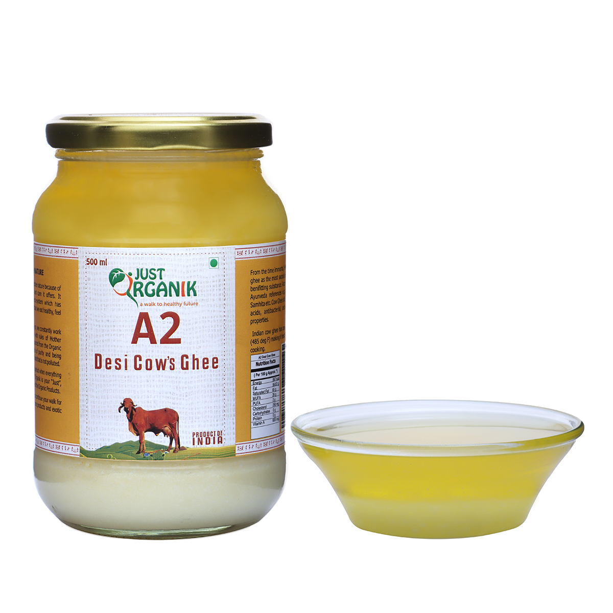 Just Organik Organic Cow Desi Ghee (A2) 500ml