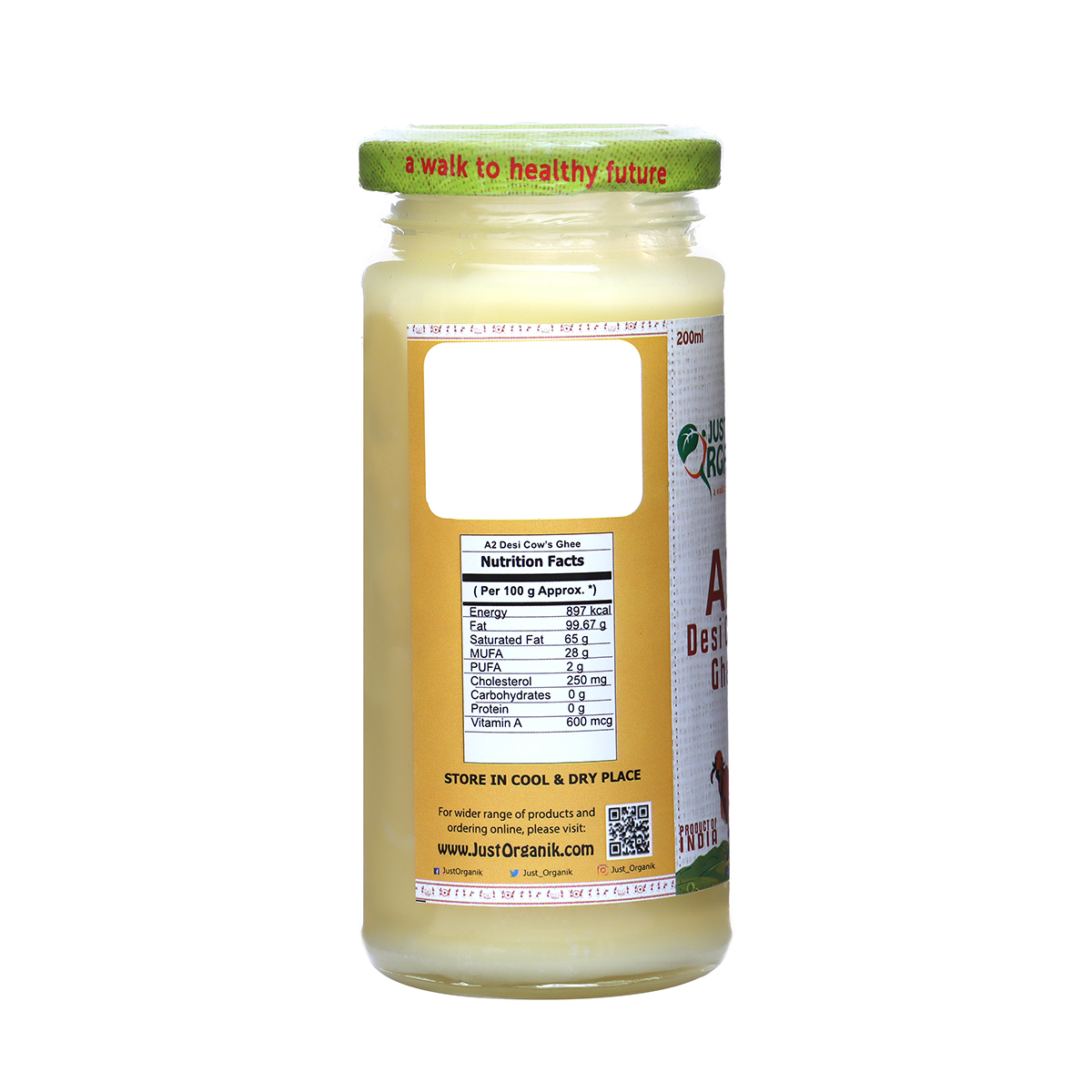 Just Organik Organic Cow Desi Ghee (A2) 200ml