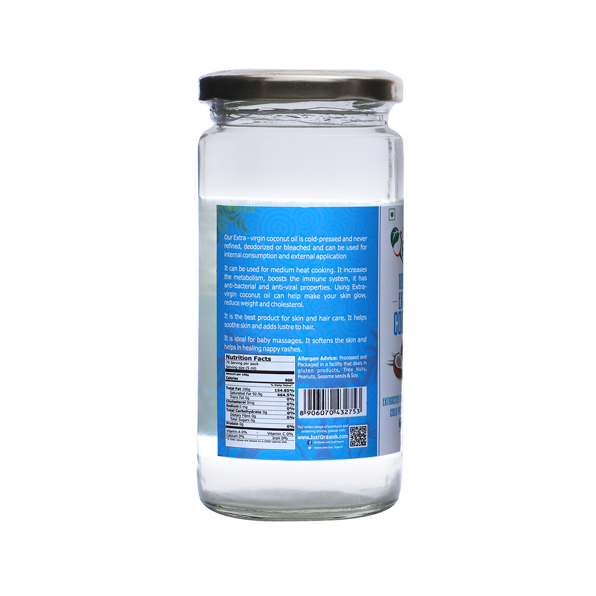 Just Organik Organic Extra Virgin Coconut Oil 350ml