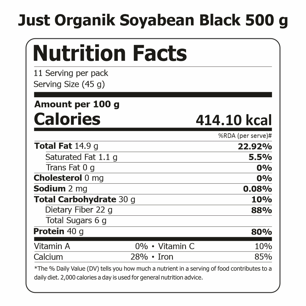Just Organik Organic Black Soyabean (Bhat Ki Dal) 1kg (pack of 2, 2x500g)