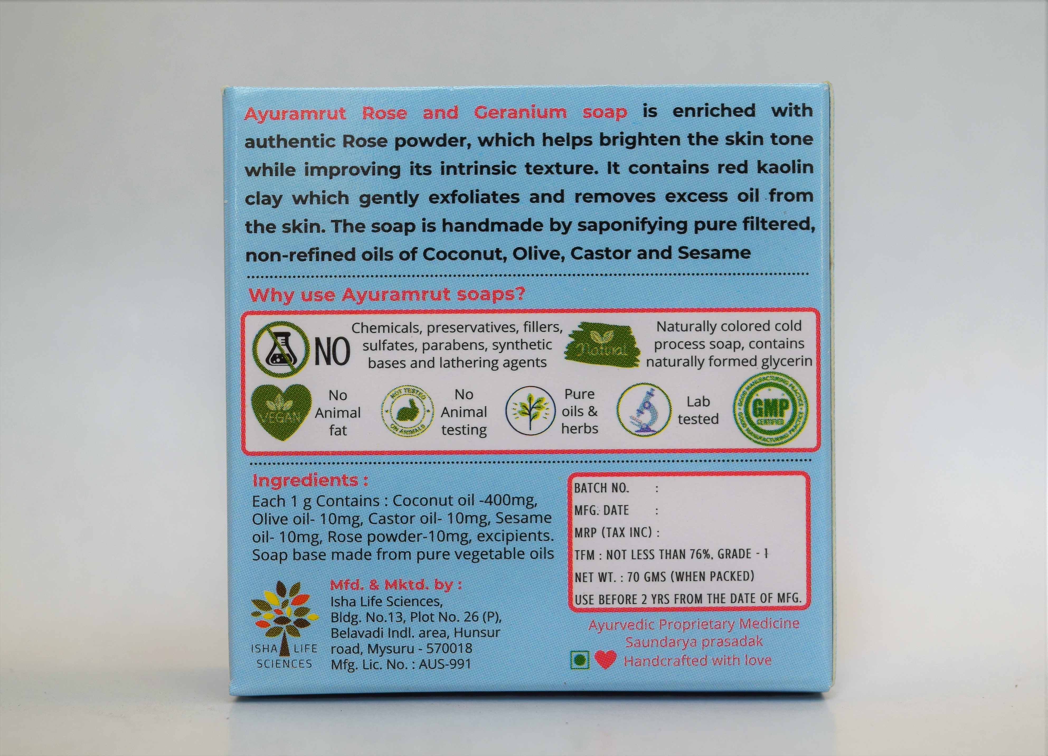 Ayuramrut Rose and Geranium Natural Handmade Ayurvedic Soap (Pack of 4)