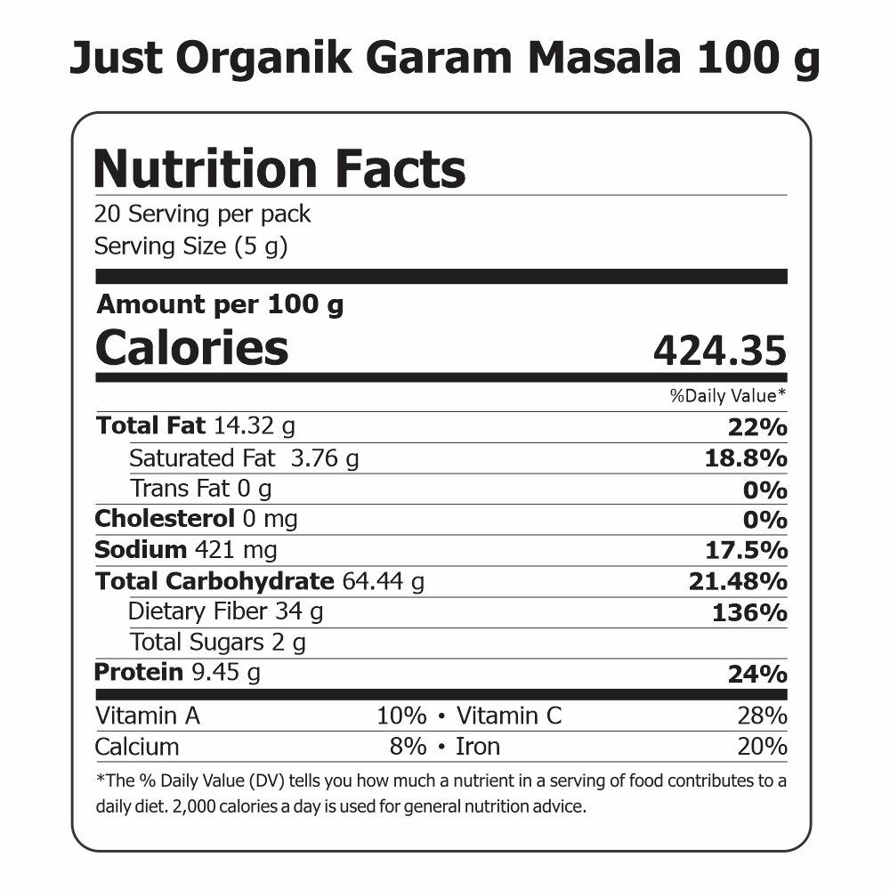 Just Organik Organic Garam Masala 200g (pack of 2, 2x100g)
