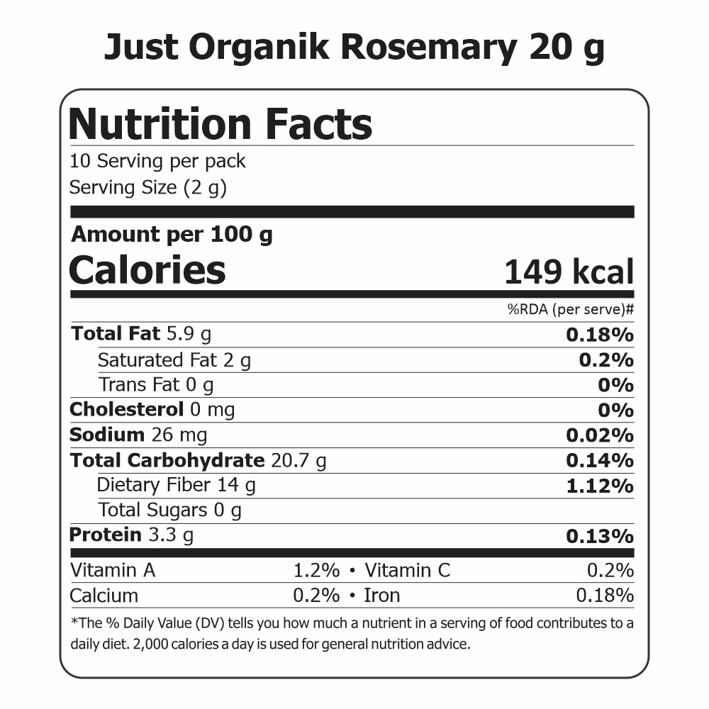 Just Organik Organic Rosemary 80g (pack of 4, 4x20g)