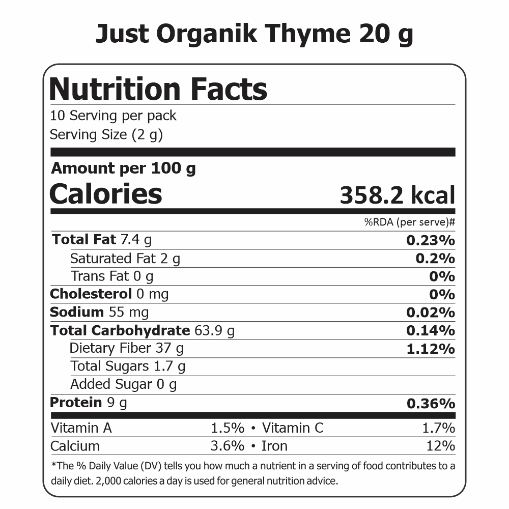 Just Organik Organic Thyme 80g (pack of 4, 4x20g)