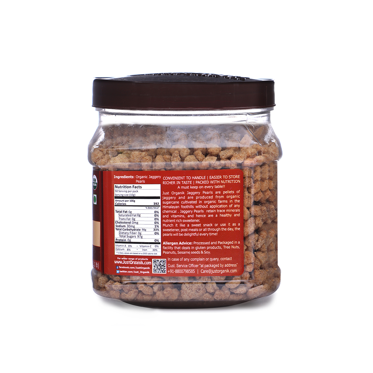 Just Organik Organic Jaggery Pearls 1kg (pack of 2, 2x500g)