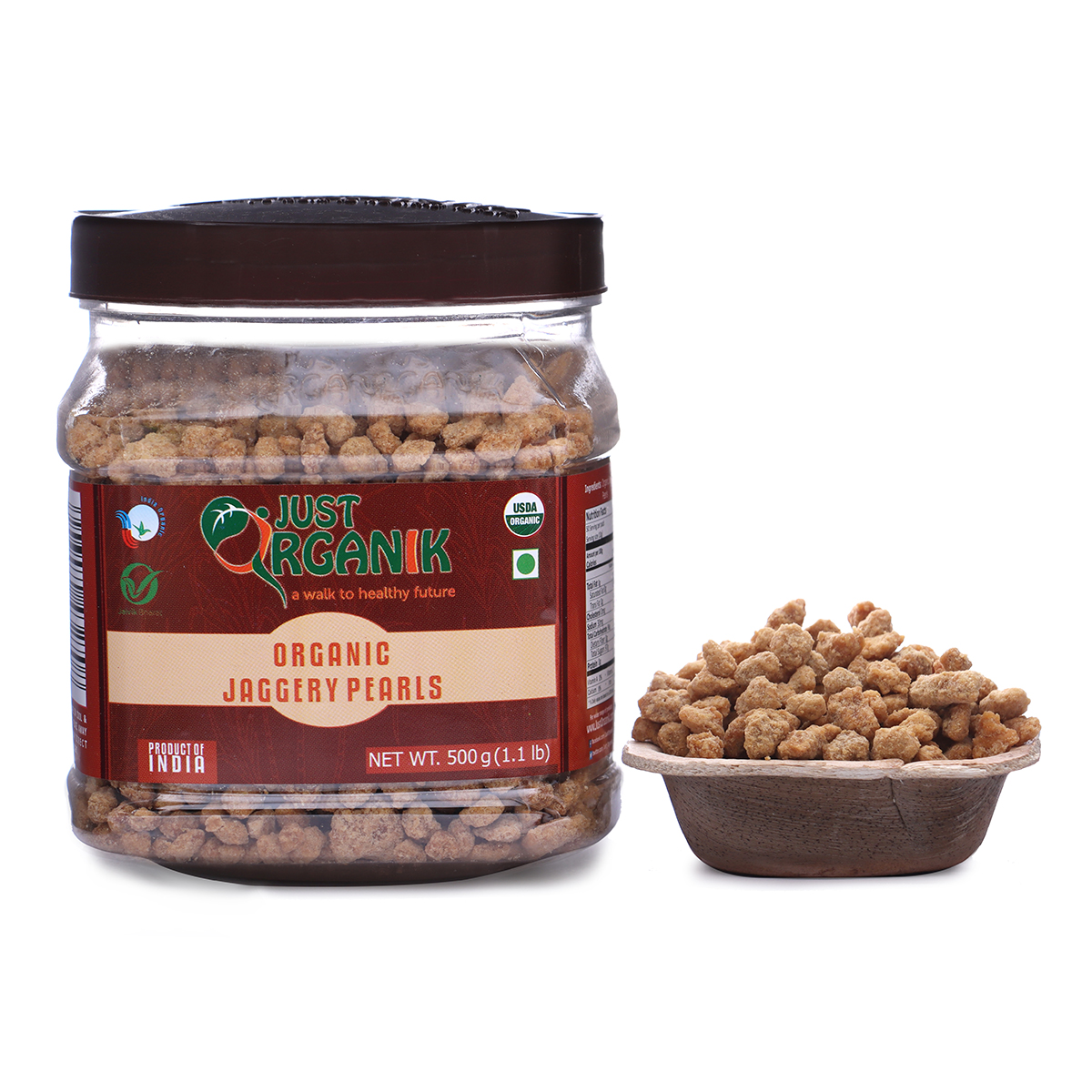 Just Organik Organic Jaggery Pearls 1kg (pack of 2, 2x500g)