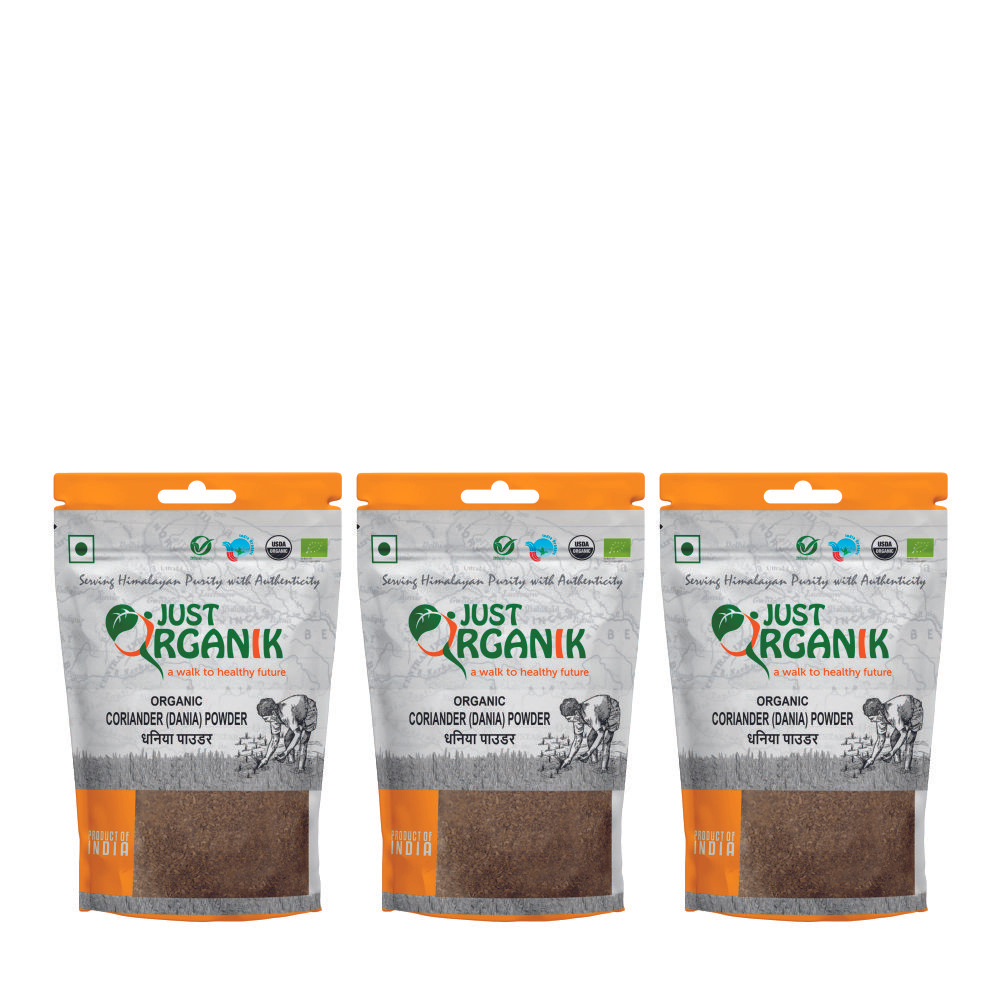 Just Organik Organic Coriander (Dhania) Powder 300g (pack of 3, 3x100g)