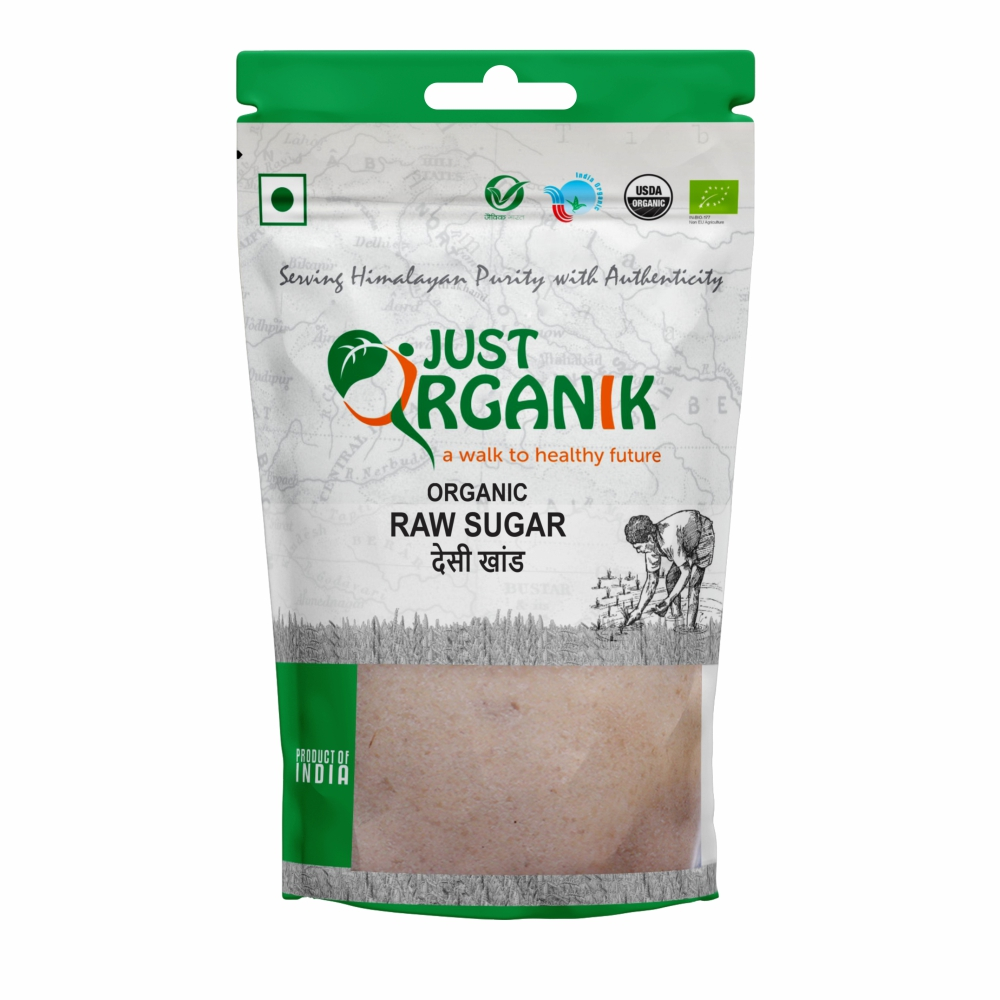 Just Organik Organic Raw Sugar/ Desi Khand 2kg (pack of 2, 2x1 kg)