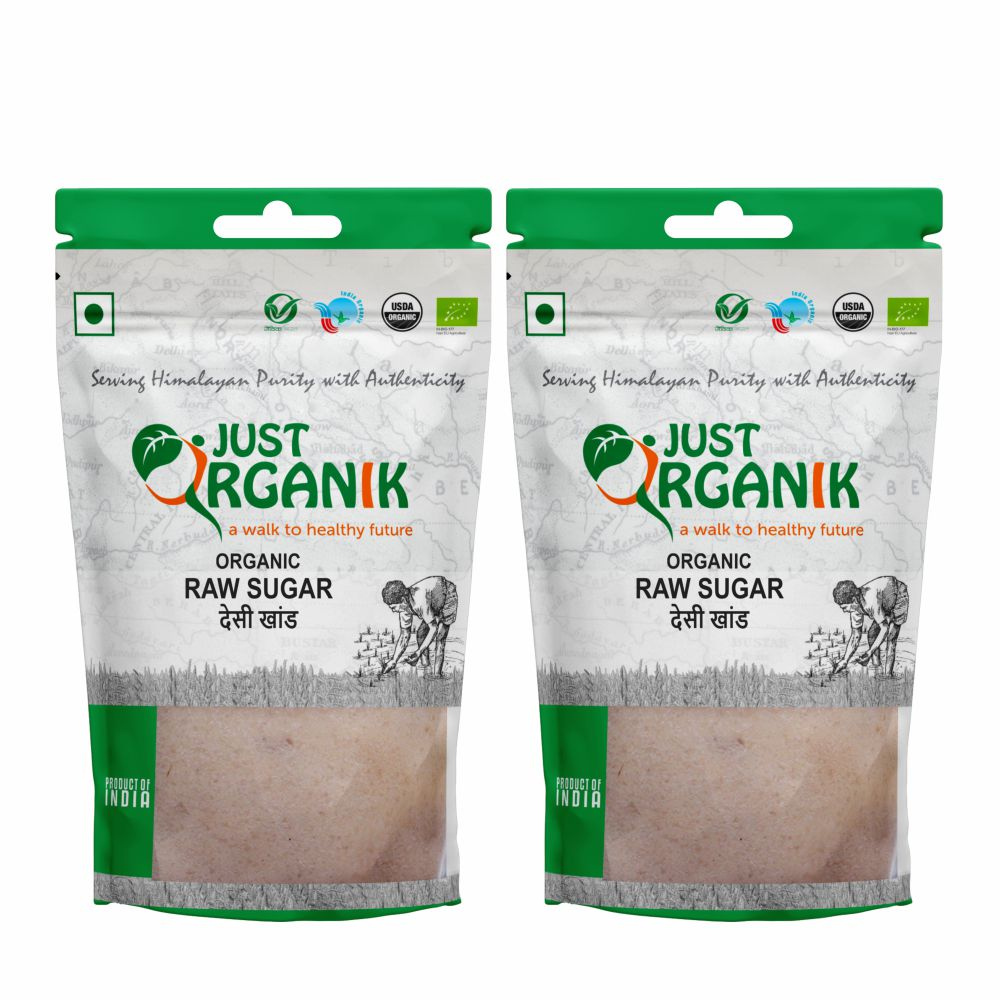 Just Organik Organic Raw Sugar/ Desi Khand 2kg (pack of 2, 2x1 kg)