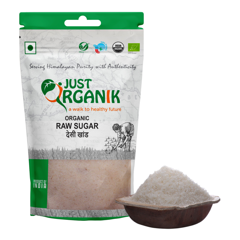 Just Organik Organic Raw Sugar/ Desi Khand 2kg (pack of 2, 2x1 kg)