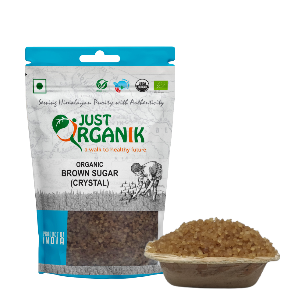 Just Organik Organic Sugar Brown Raw(Crystal) 1.5kg(pack of 3, 3x500g)