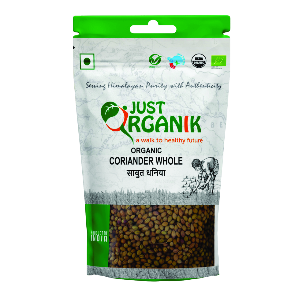 Just Organik Organic Coriander (Dhania) Whole 750g (pack of 3, 3x250g)