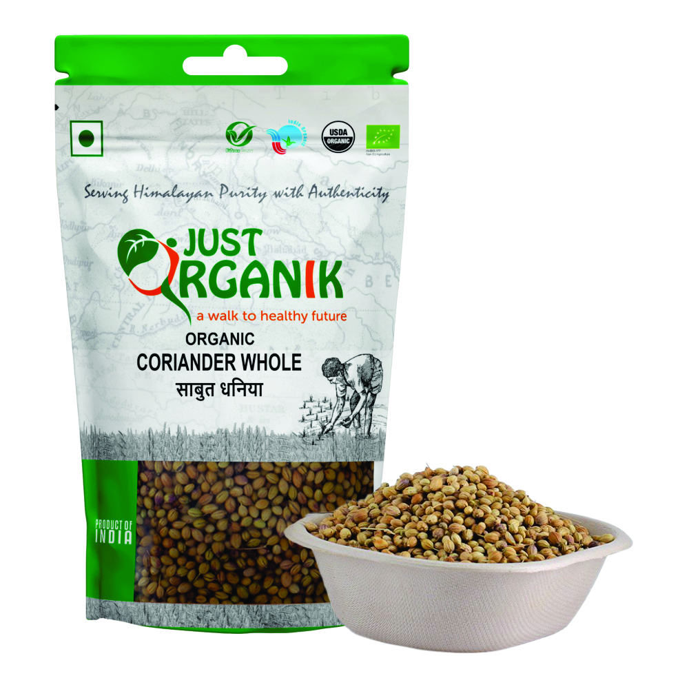 Just Organik Organic Coriander (Dhania) Whole 750g (pack of 3, 3x250g)