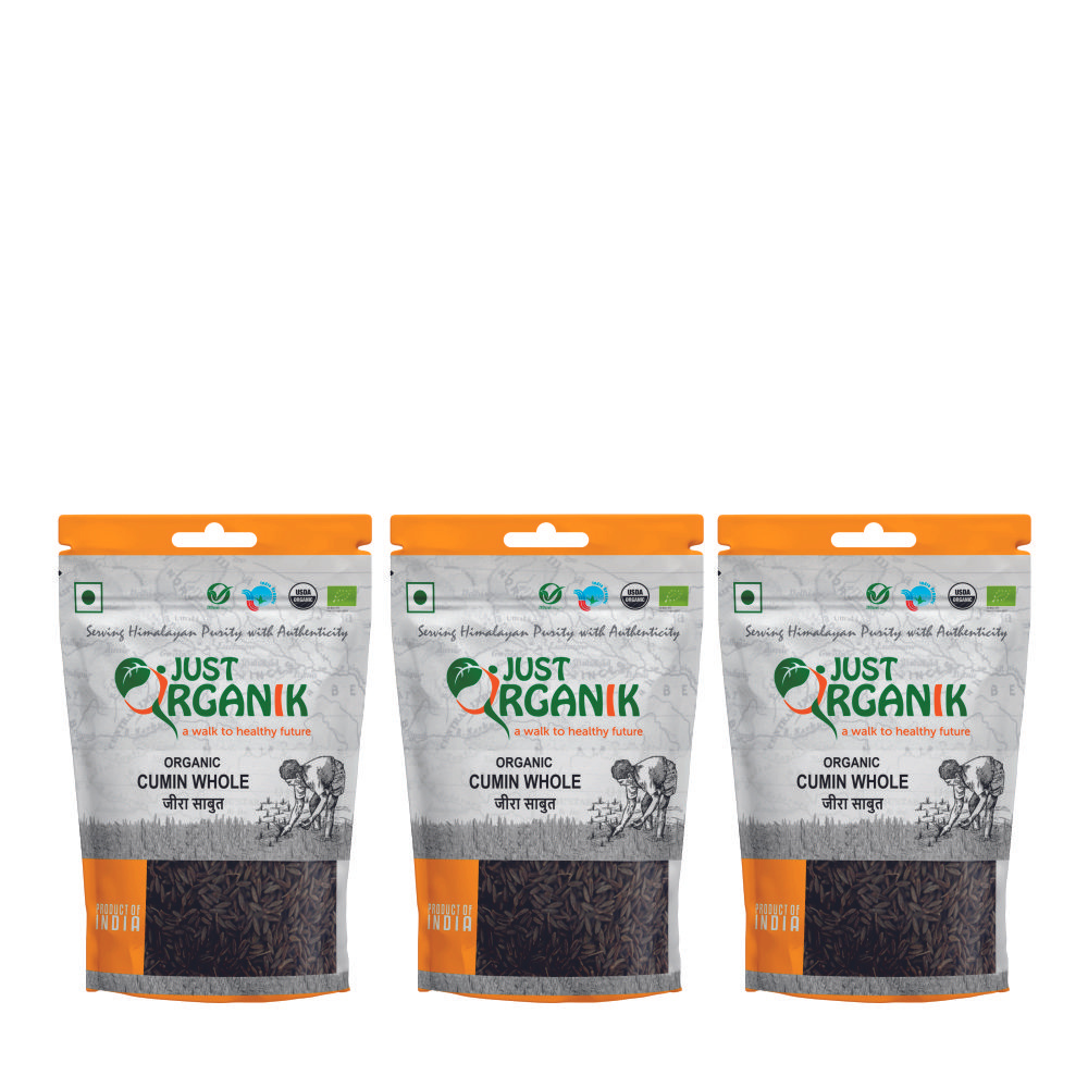 Just Organik Organic Cumin (Jeera) Whole 300g (pack of 3, 3x100g)