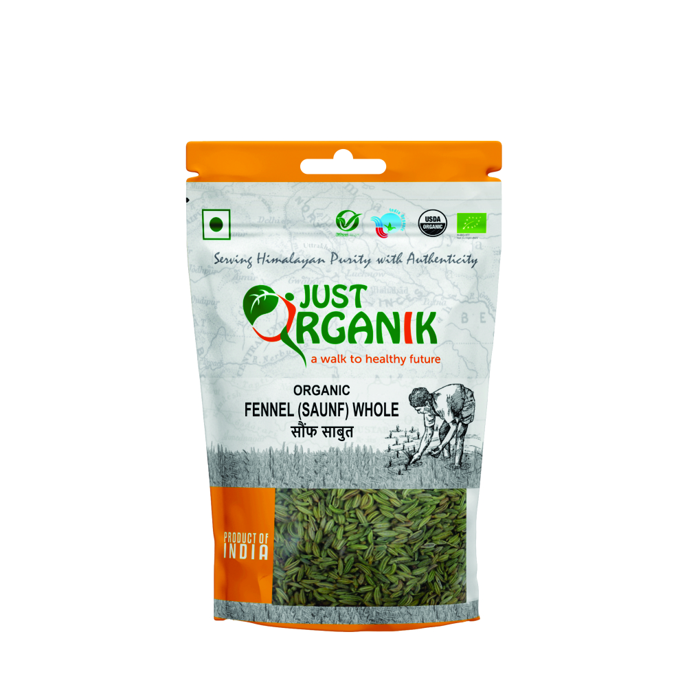 Just Organik Organic Fennel (Saunf) Whole 300g (pack of 3, 3x100g)