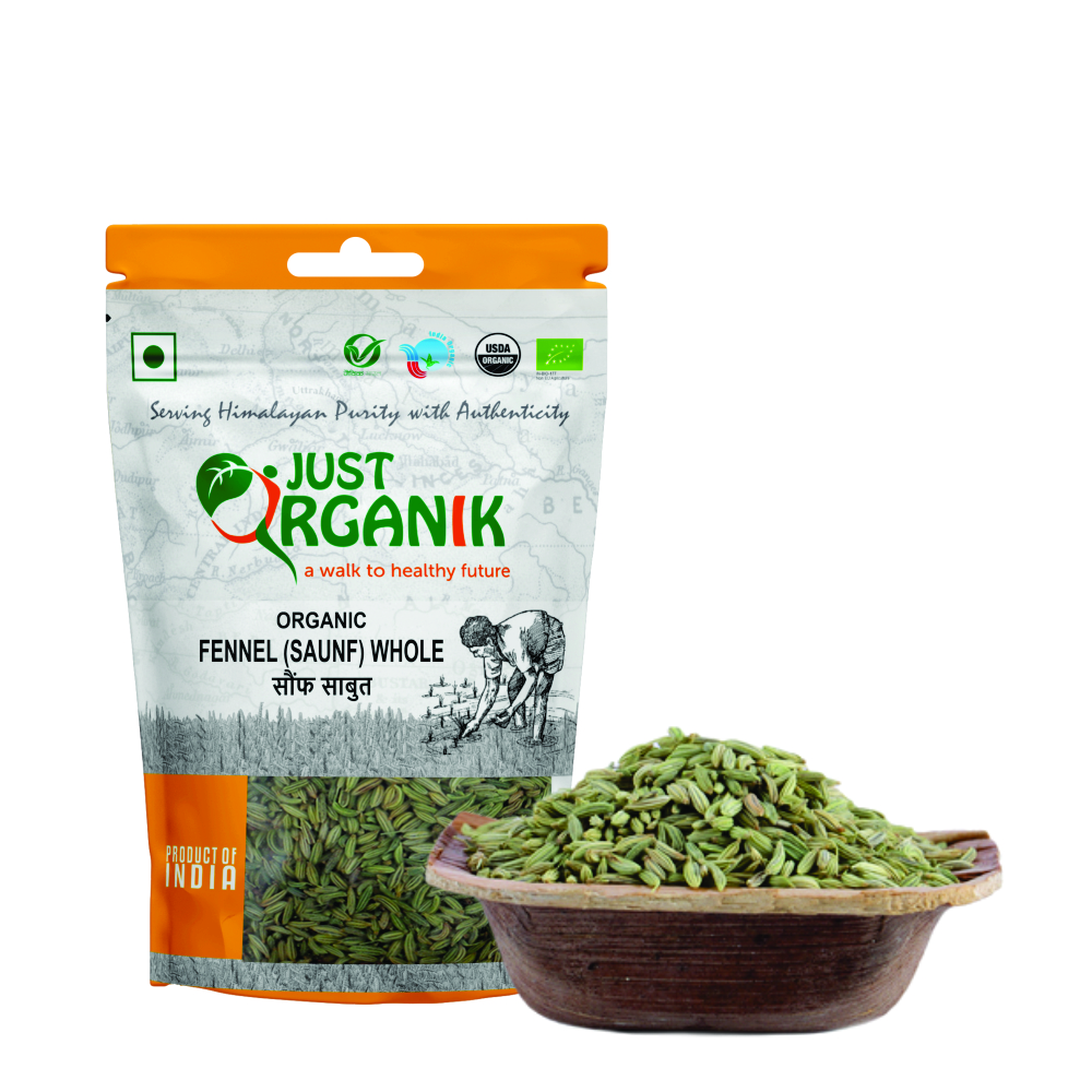 Just Organik Organic Fennel (Saunf) Whole 300g (pack of 3, 3x100g)