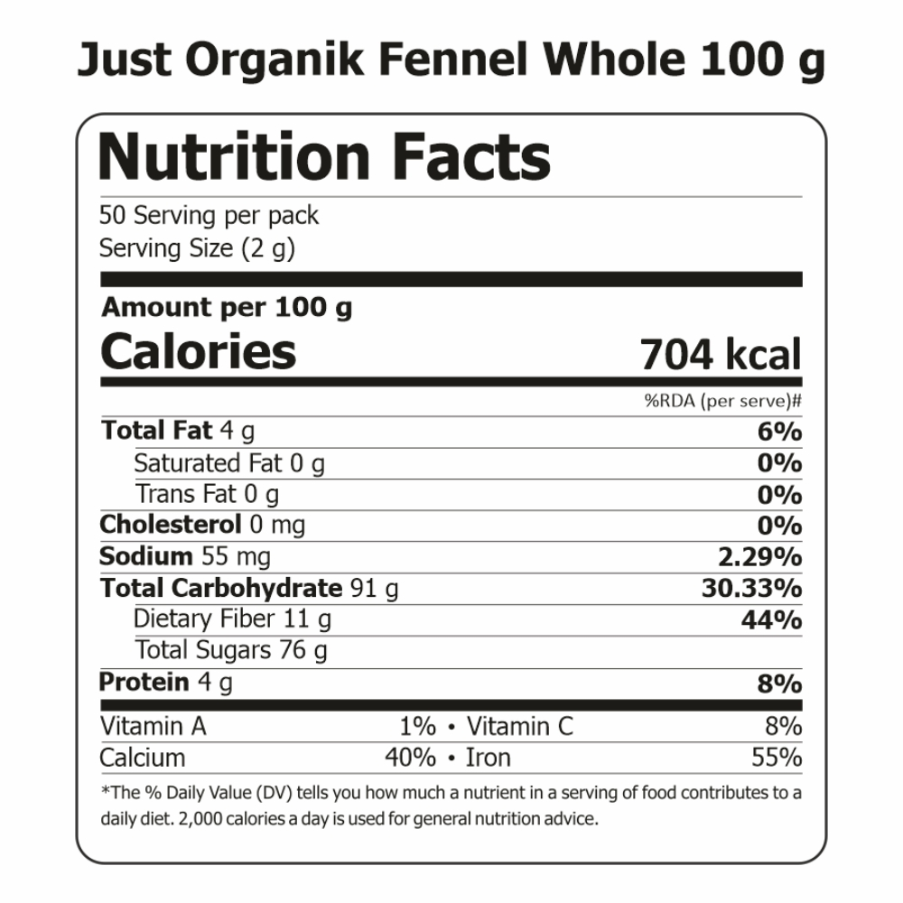 Just Organik Organic Fennel (Saunf) Whole 300g (pack of 3, 3x100g)