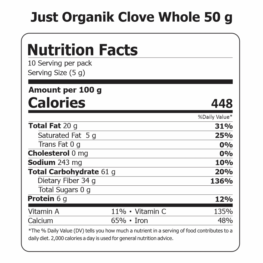Just Organik Organic Clove Whole 100g(pack of 2, 2x50g)