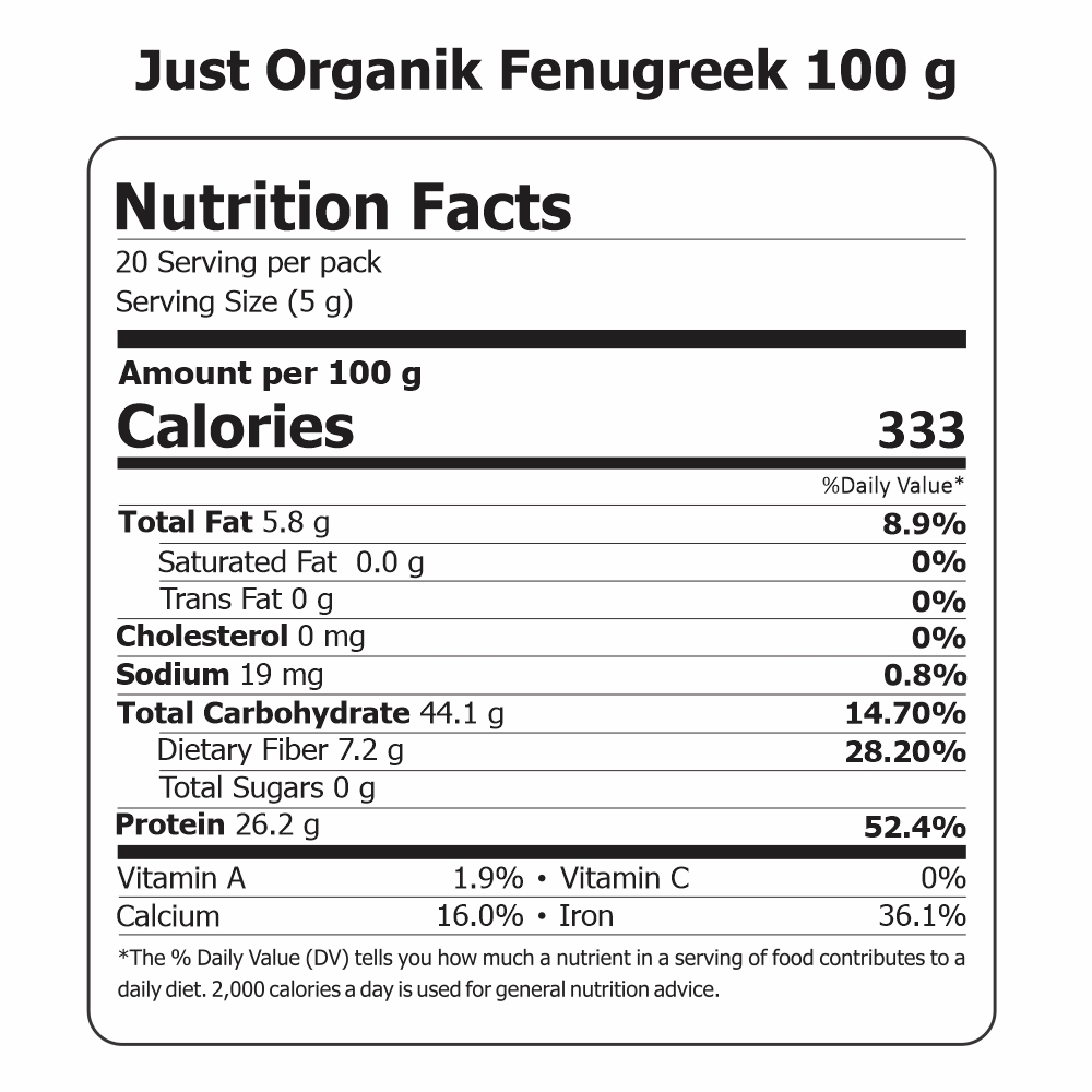 Just Organik Organic Fenugreek (Methi) 500g (pack of 5, 5x100g)