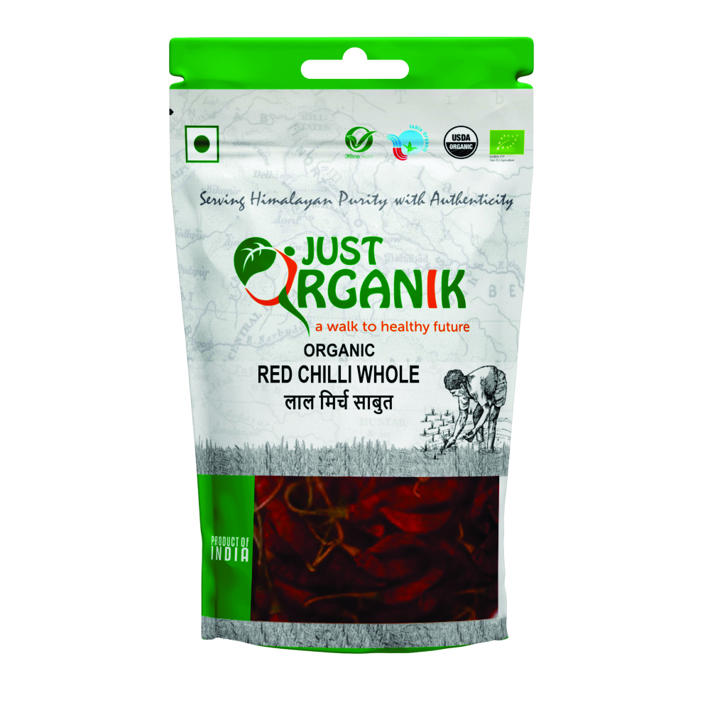 Just Organik Organic Red Chilli Whole 300g (pack of 3, 3x100g)