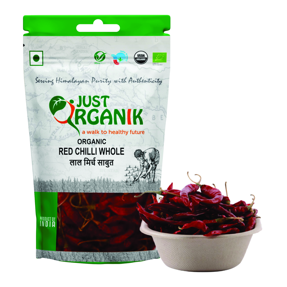 Just Organik Organic Red Chilli Whole 300g (pack of 3, 3x100g)