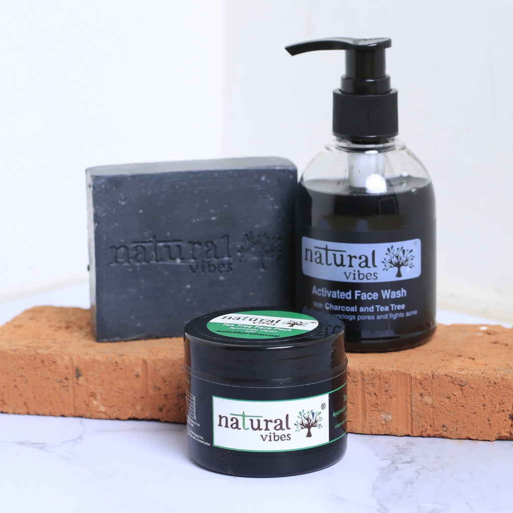 Natural Vibes  Ayurvedic Activated Charcoal & Tea Tree Face Wash 150 ml Purifies your skin, unclogs pores and fights acne. (No Parabens, Sulphate, SLS, SLES, Silicon)
