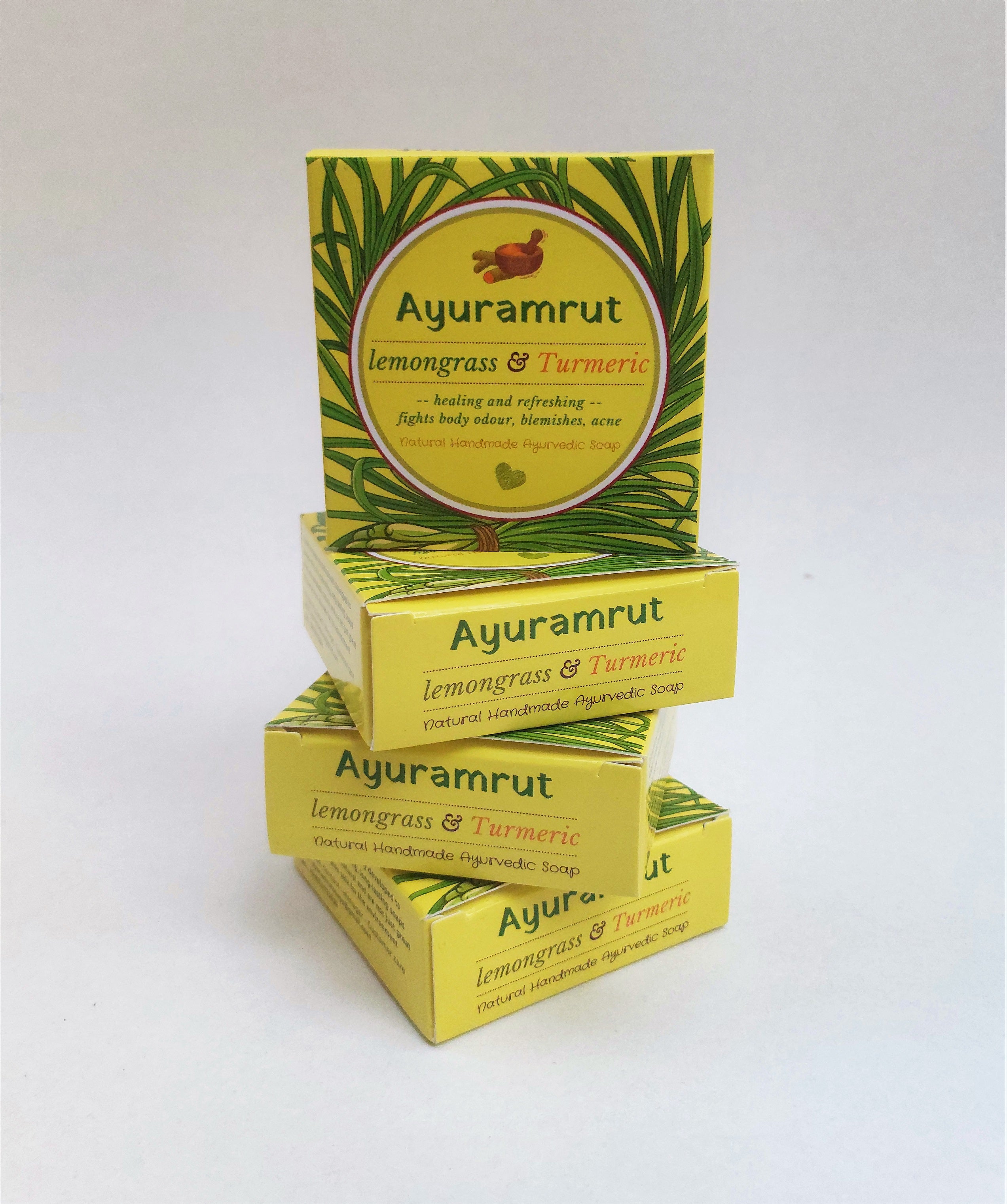 Ayuramrut Lemongrass and Turmeric Natural Handmade Ayurvedic Soap (Pack of 4)